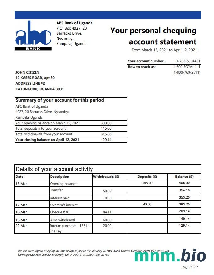 USA Washington Sound Credit Union konto statement szablon Worda i PDF